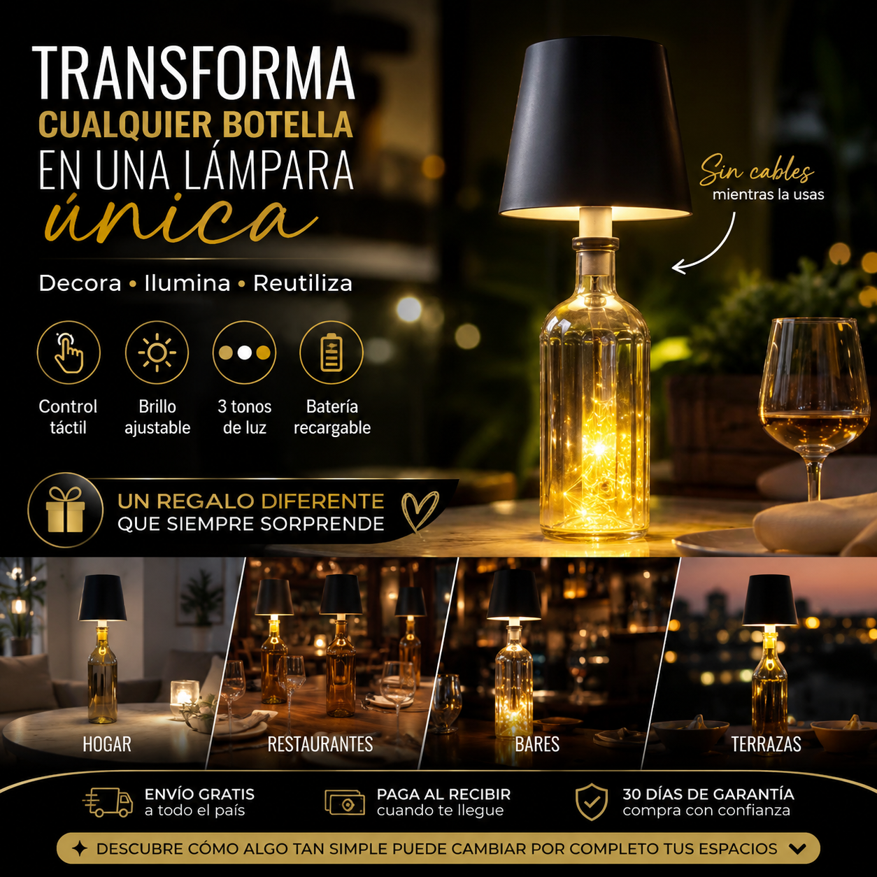LÁMPARA RECARGABLE PARA BOTELLAS 🍾✨ x2 und.
