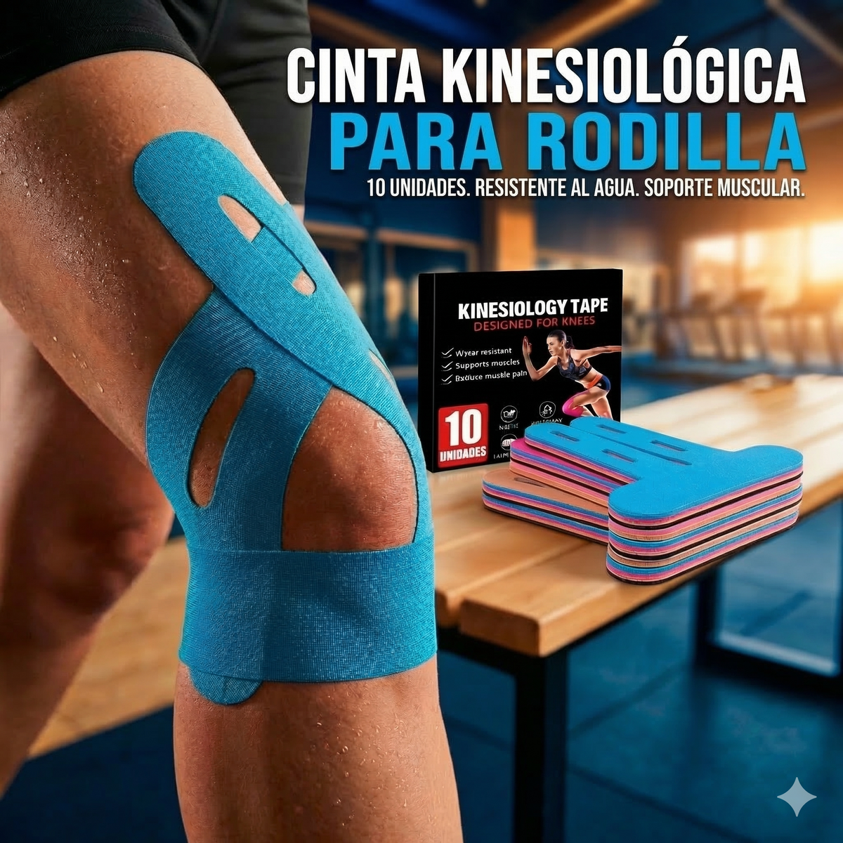 🦵 Cinta Kinesiológica Precortada para Rodilla – Pack x10