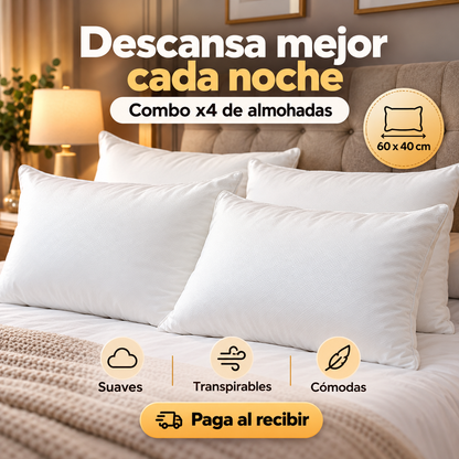 ☁️ COMBO X4 ALMOHADAS: RENUEVA TU DESCANSO Y DISFRUTA MÁS CADA NOCHE
