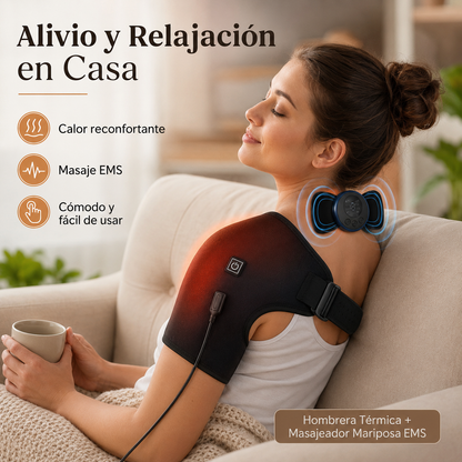 🔥 Combo Alivio Cervical y Muscular 2 en 1 💆‍♀️✨ Hombrera Térmica 🔥 + Masajeador Mariposa EMS ⚡🦋