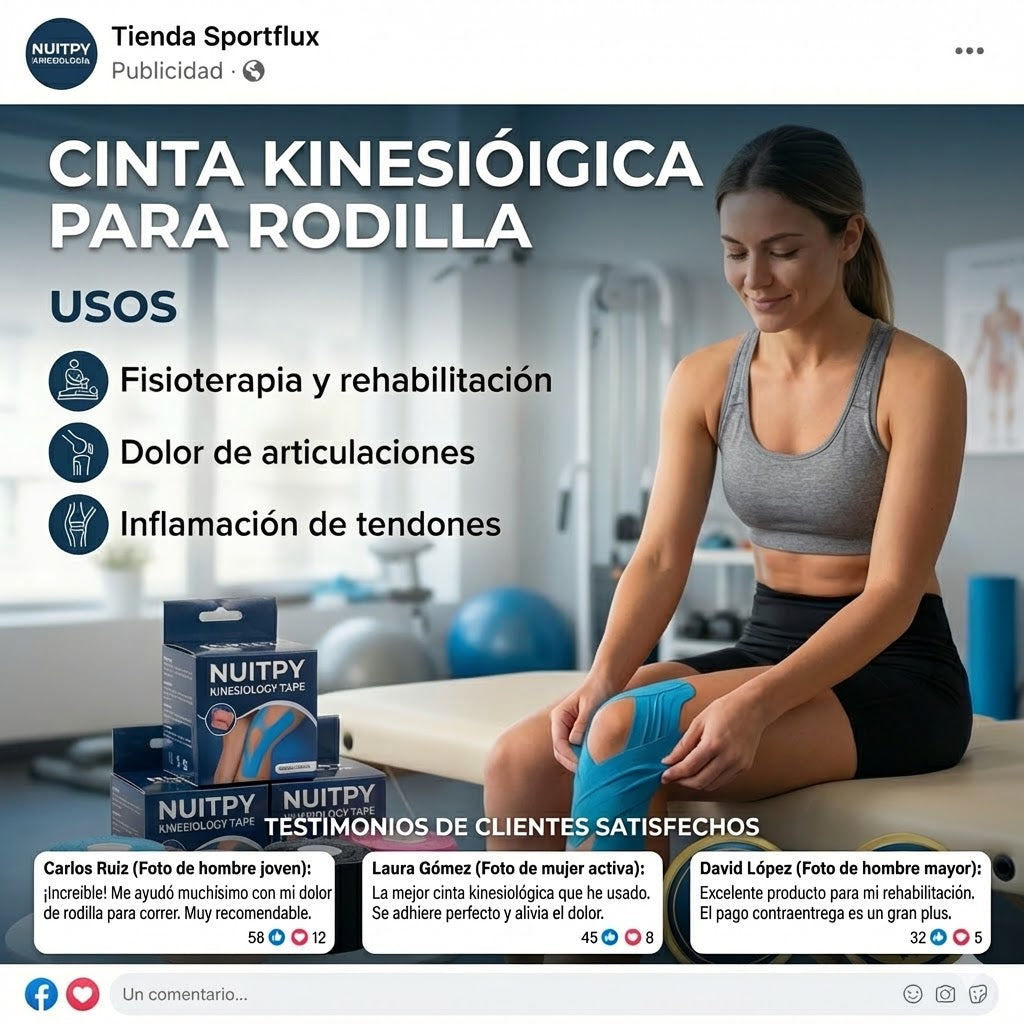🦵 Cinta Kinesiológica Precortada para Rodilla – Pack x10