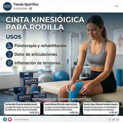 🦵 Cinta Kinesiológica Precortada para Rodilla – Pack x10